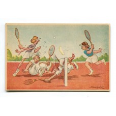 HUMORISTICA TENIS ANTIGUA TARJETA POSTAL